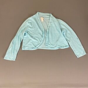 Chico's Cardigan Sweater Women's 2 (L) Open Front Shrug Light Blue Ramie Knit